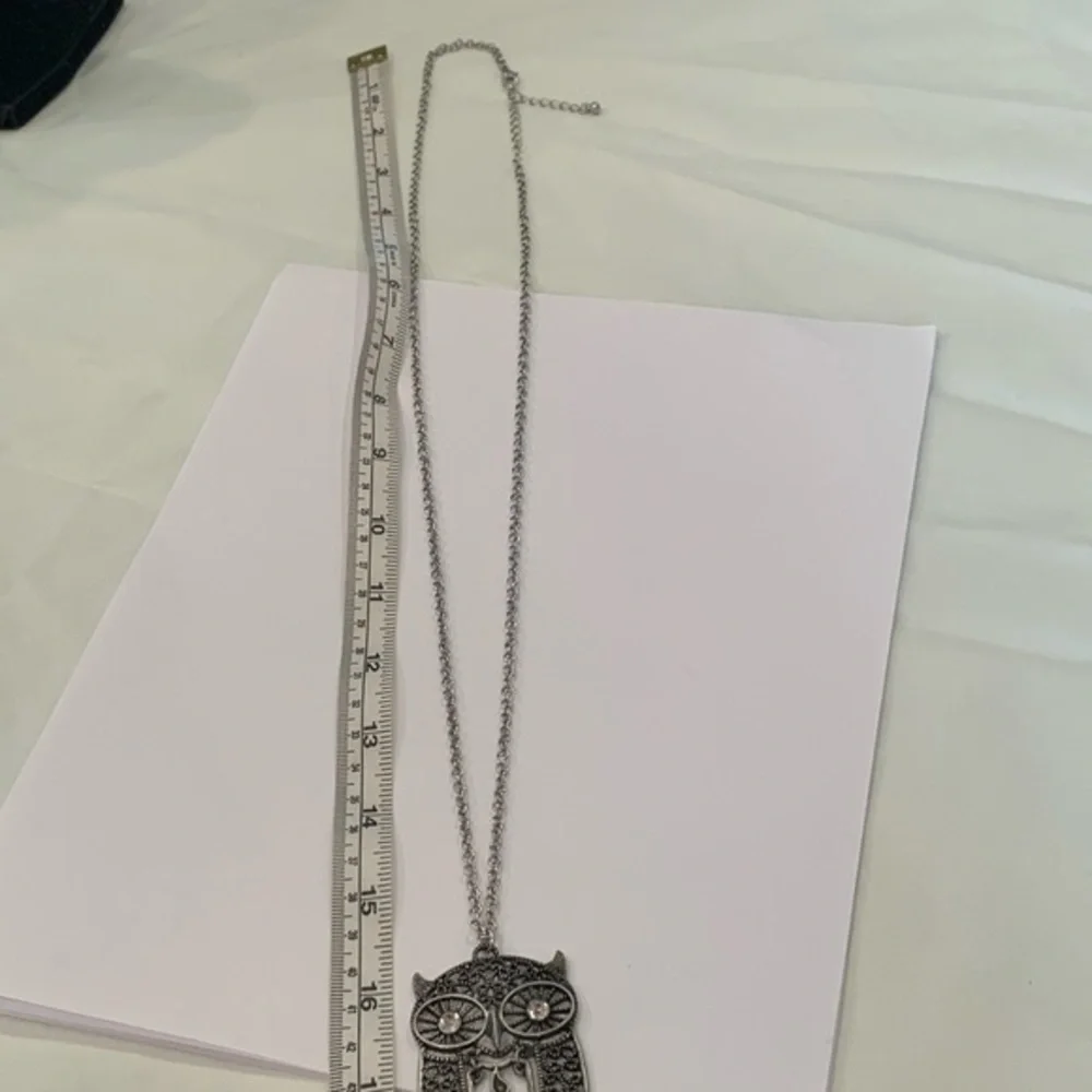 💐5/25 articulating owl long chain silver tone